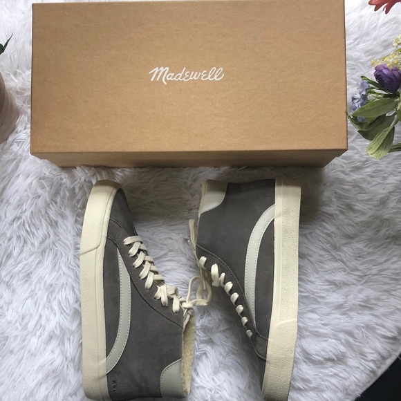 Madewell High-Top Sneakers Suede and Sherpa.  Gray and White.  Size 7 - Picture 5 of 8